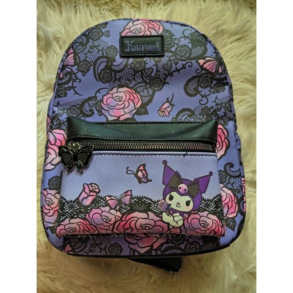 Hot topic bioworld kuromi sanrio kawaii goth rose butterfly backpack purple EUC